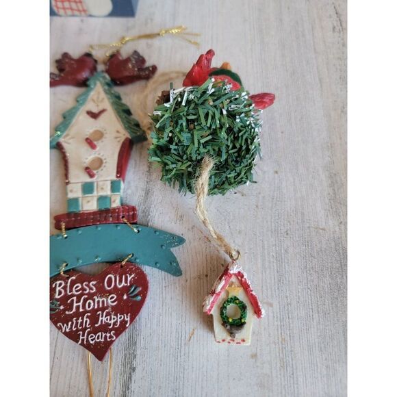 Red cardinal bird birdhouse variety set ornament Xmas - Picture 5 of 14